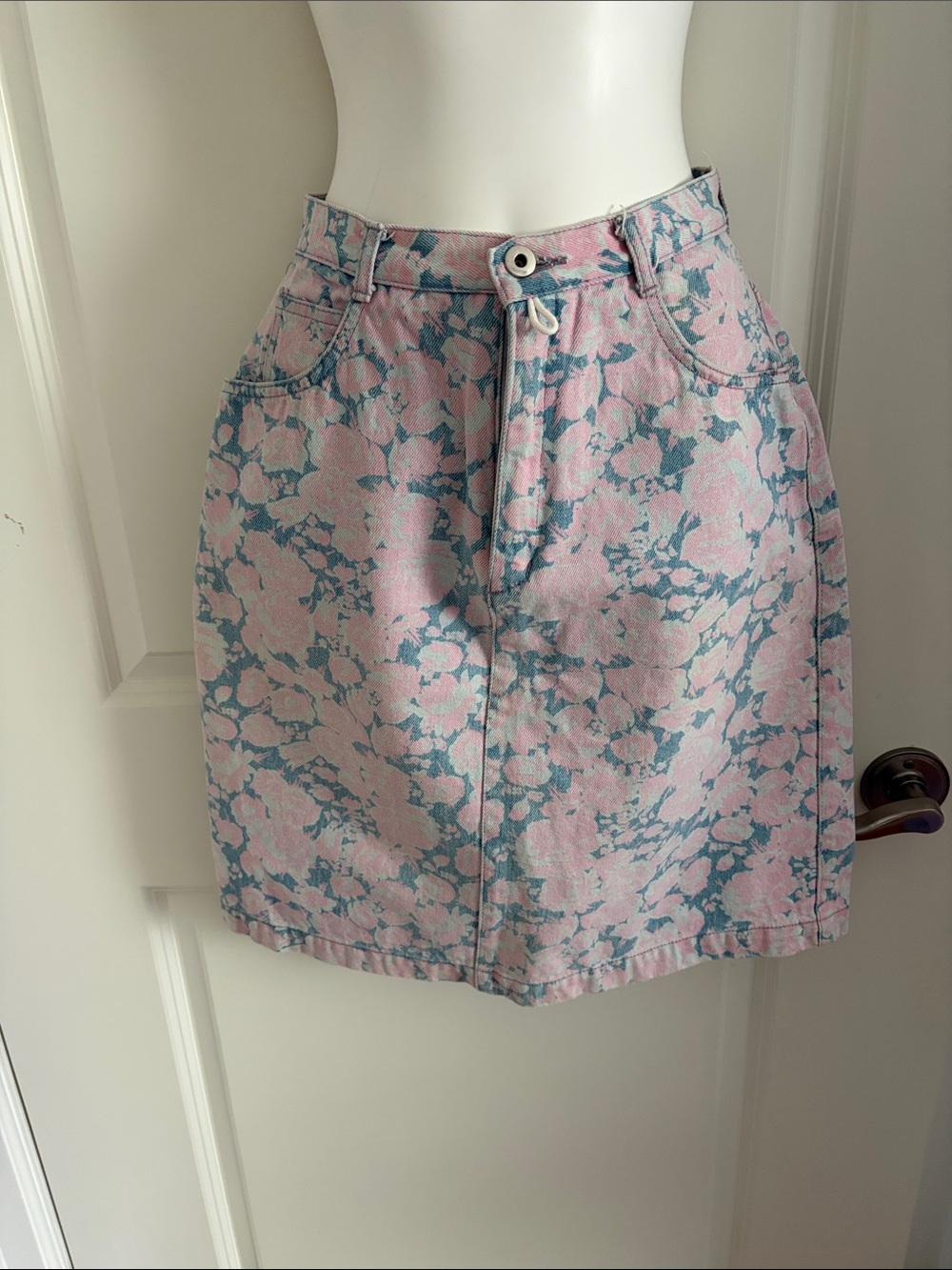 Bluenotes Pink and Blue Floral Denim Mini Skirt